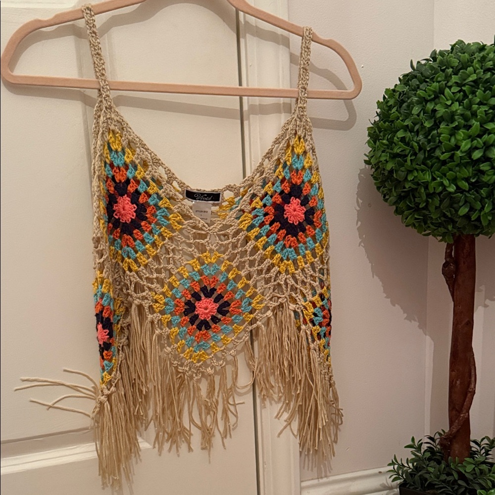 Dry Goods Multicolor Crochet hippie Fringe Tank Top